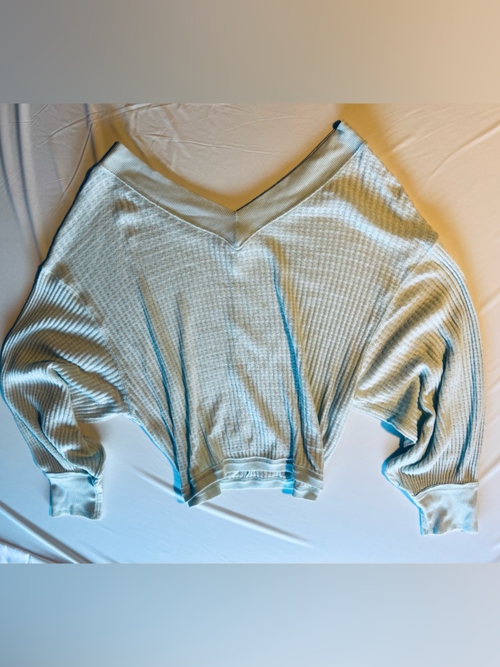 We the Free Pale Blue Ribbed V-Neck Thermal Top